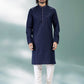 Kurta Pyjama Cotton Linen Blue Plain Mens