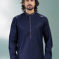 Kurta Pyjama Cotton Linen Blue Plain Mens