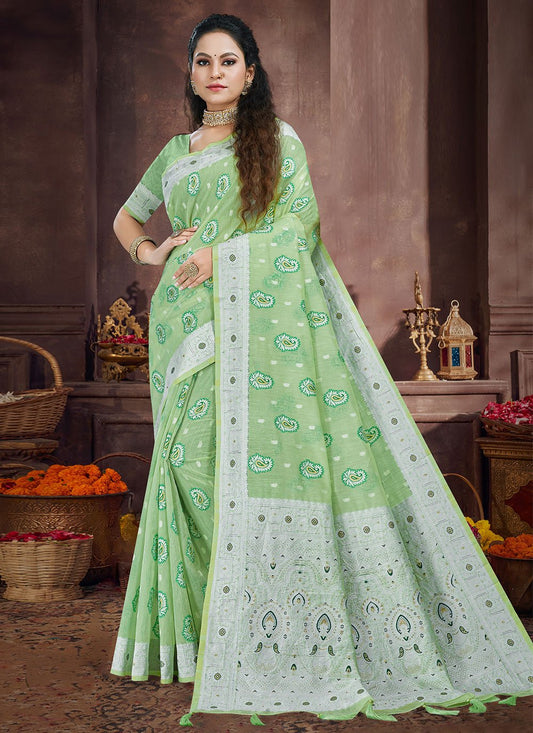 Classic Linen Green Meena Saree