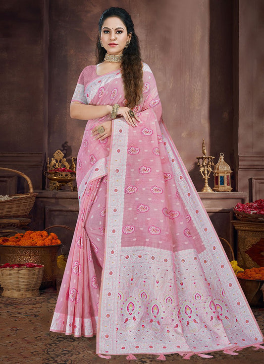 Contemporary Linen Pink Meena Saree