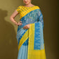 Trendy Saree Linen Yellow Digital Print Saree