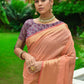 Contemporary Linen Peach Woven Saree