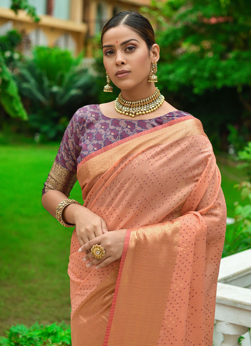 Contemporary Linen Peach Woven Saree