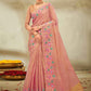 Trendy Saree Cotton Linen Pink Embroidered Saree