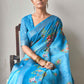 Classic Linen Turquoise Print Saree