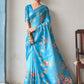 Classic Linen Turquoise Print Saree