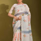 Classic Linen White Print Saree