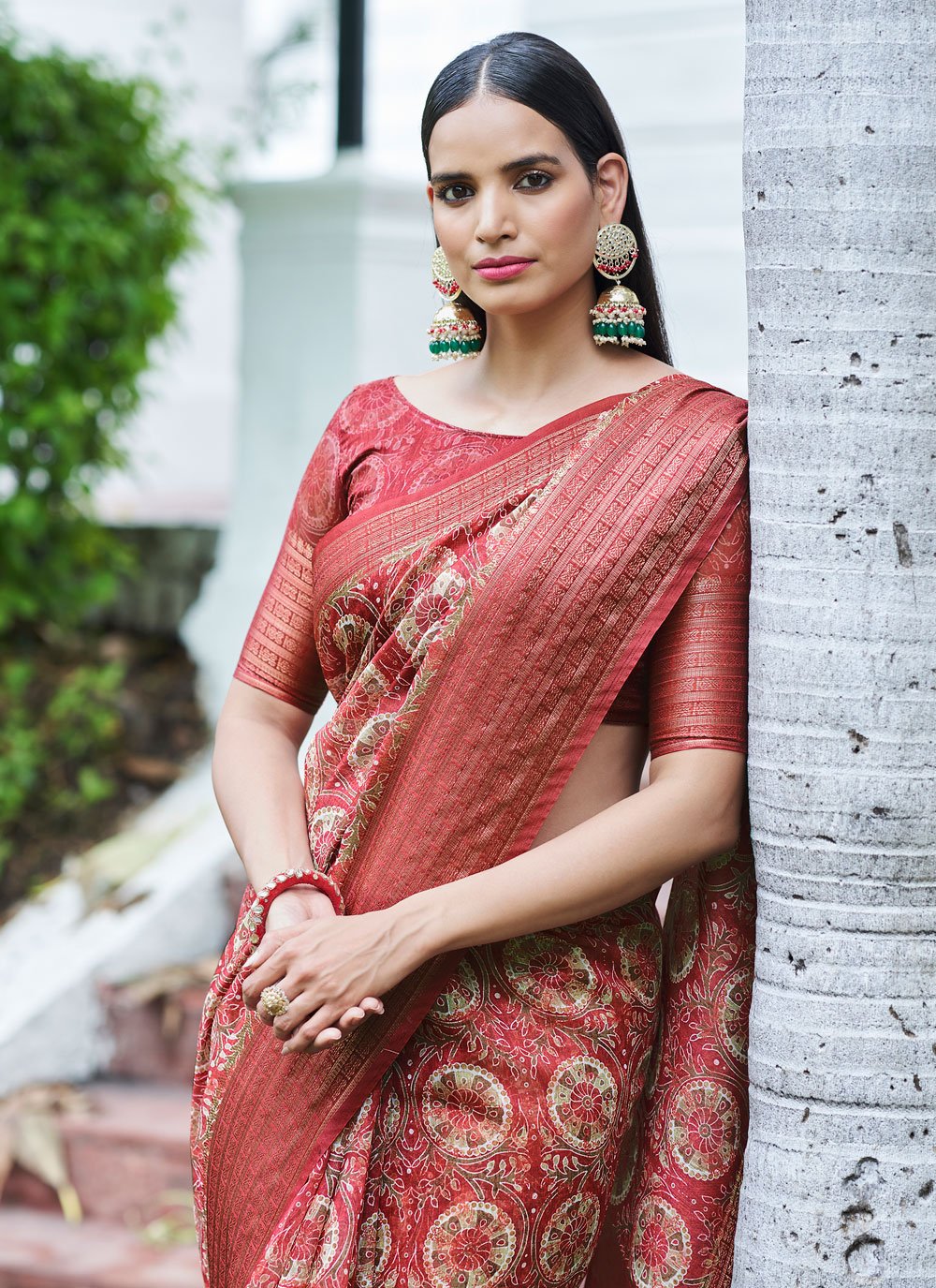 Casual Linen Red Digital Print Saree