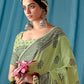 Classic Linen Sea Green Lucknowi Work Saree