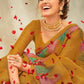 Contemporary Linen Mustard Embroidered Saree
