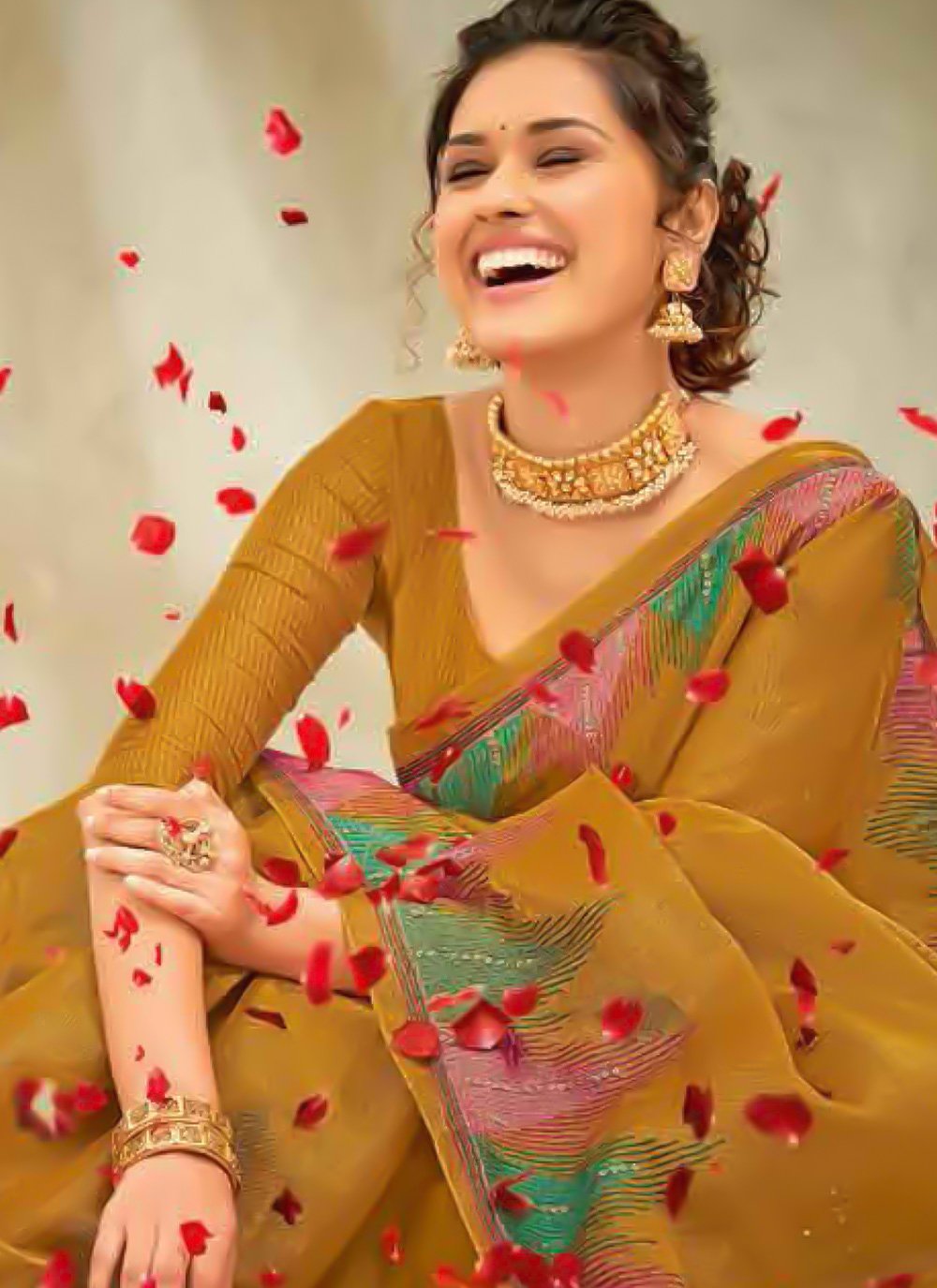 Contemporary Linen Mustard Embroidered Saree