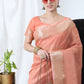 Trendy Saree Linen Tissue Peach Strips Print Saree