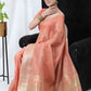 Trendy Saree Linen Tissue Peach Strips Print Saree