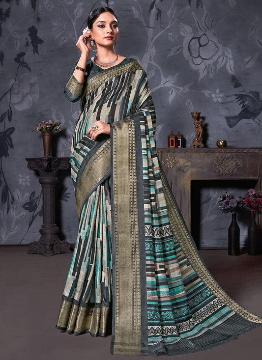 Trendy Saree Cotton Linen Multi Colour Digital Print Saree