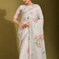 Contemporary Linen White Print Saree