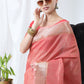 Contemporary Linen Tissue Pink Strips Print Saree