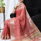 Contemporary Linen Tissue Pink Strips Print Saree