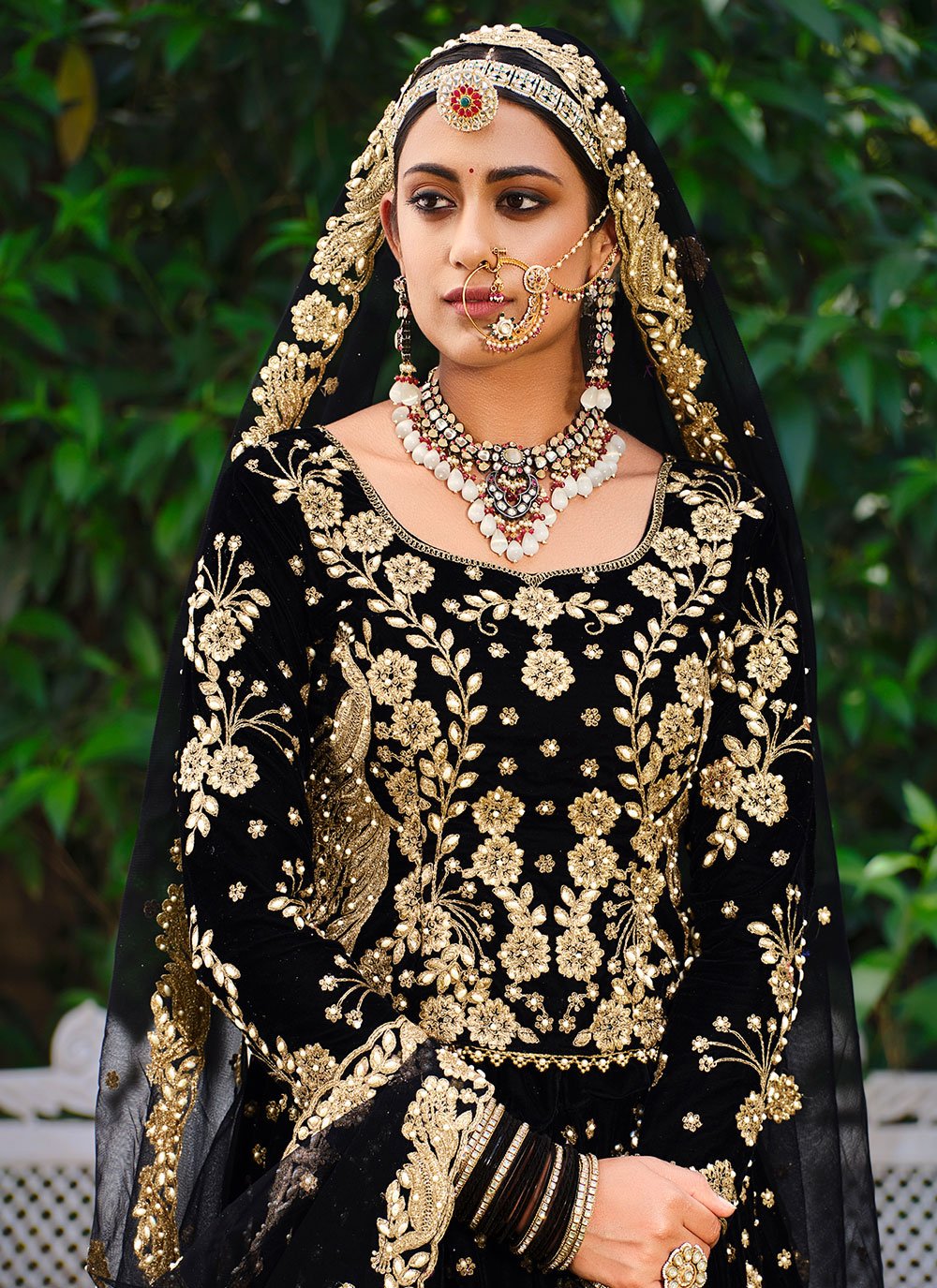 Lehenga Choli Velvet Black Dori Work Lehenga Choli