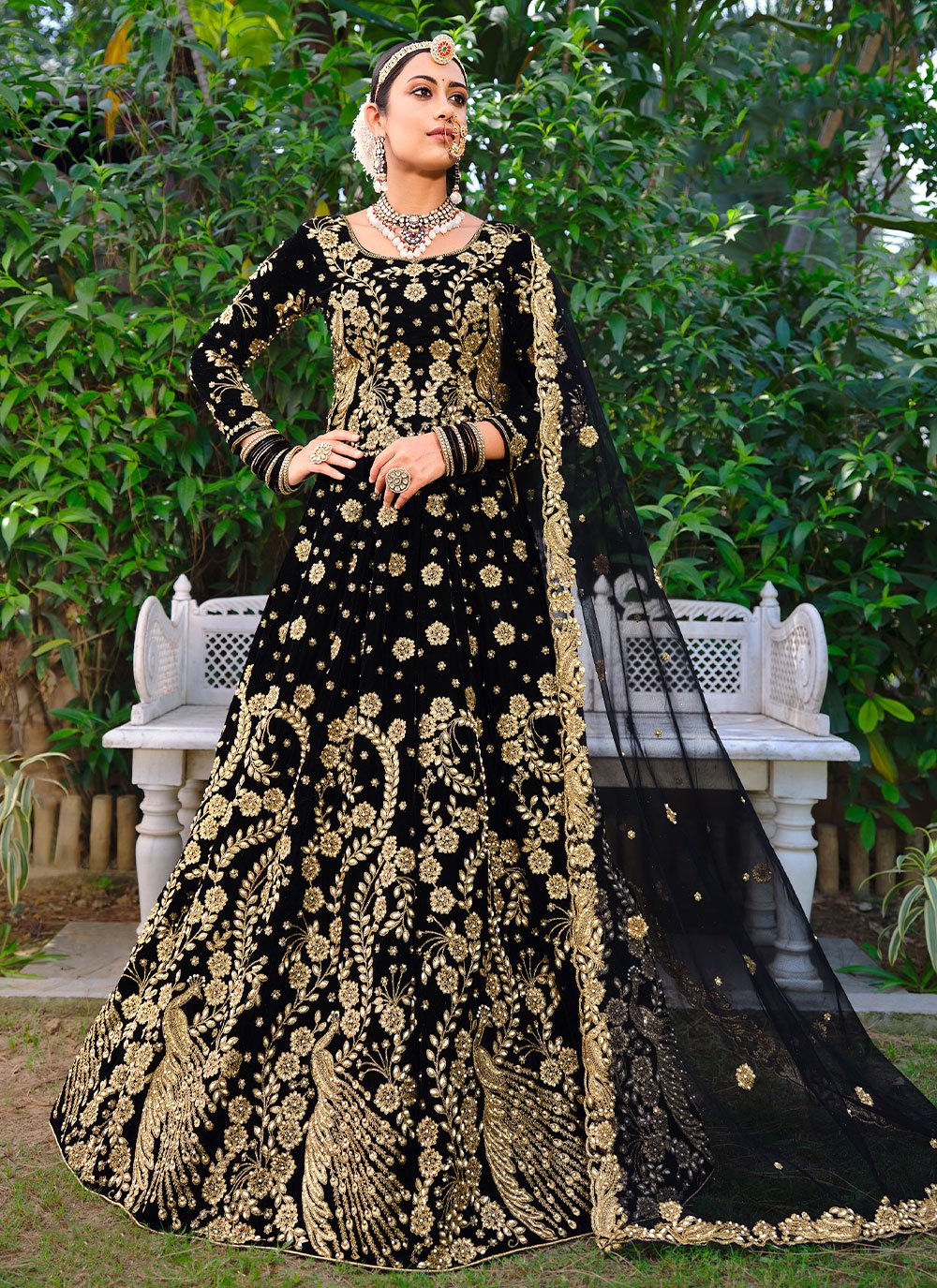 Lehenga Choli Velvet Black Dori Work Lehenga Choli