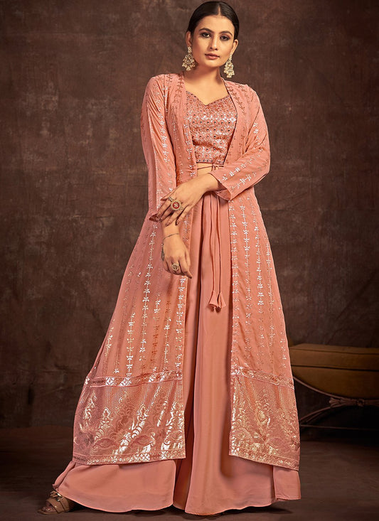 Lehenga Choli Georgette Peach Hand Work Lehenga Choli