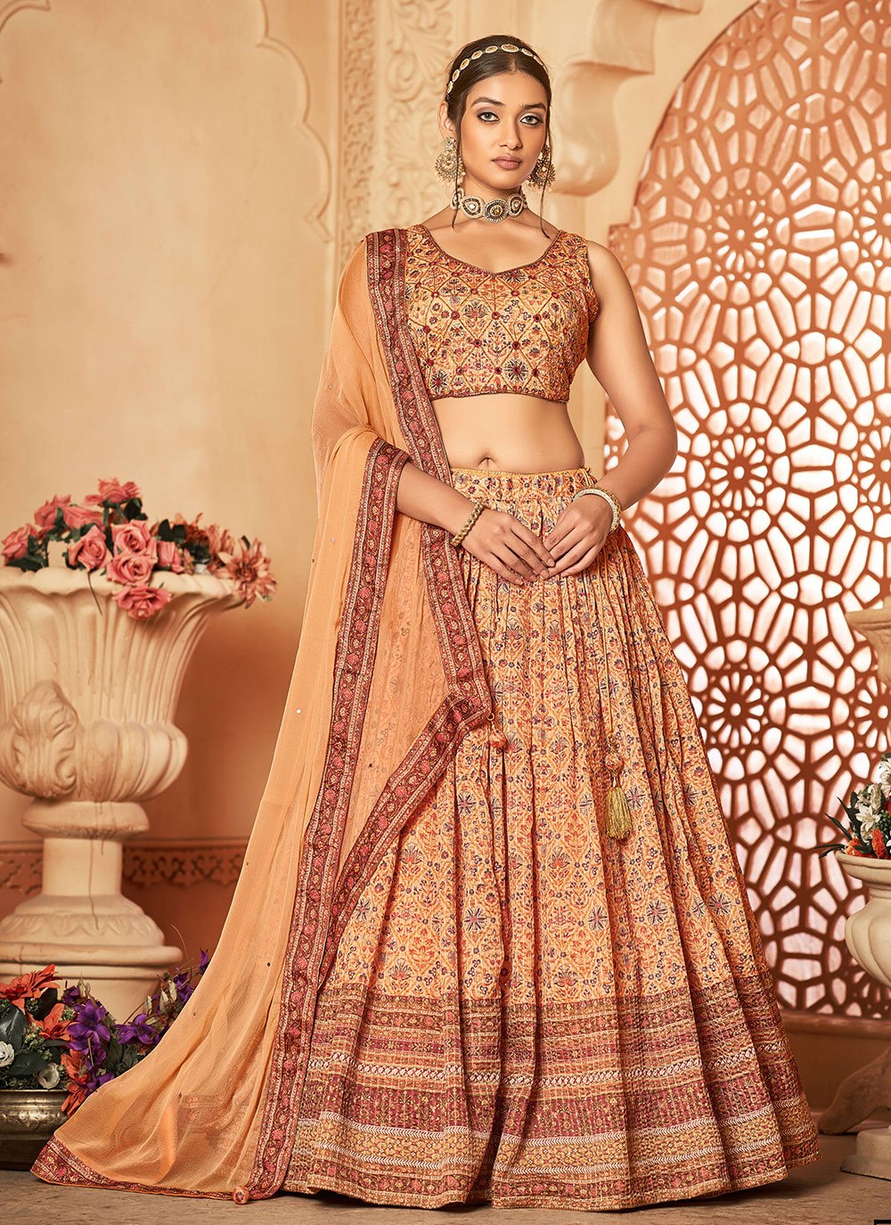 Lehenga Choli Chiffon Multi Colour Digital Print Lehenga Choli