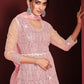 Floor Lenght Salwar Suit Net Pink Embroidered Salwar Kameez