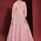 Floor Lenght Salwar Suit Net Pink Embroidered Salwar Kameez