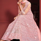 Floor Lenght Salwar Suit Net Pink Embroidered Salwar Kameez