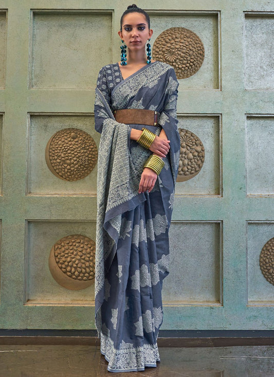 Contemporary Lucknowi Blue Chikankari Work Saree