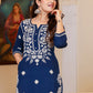 Pant Style Suit Cotton Blue Lucknowi Work Salwar Kameez