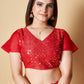 Contemporary Georgette Red Lucknowi Work Saree