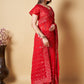 Contemporary Georgette Red Lucknowi Work Saree