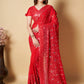 Contemporary Georgette Red Lucknowi Work Saree