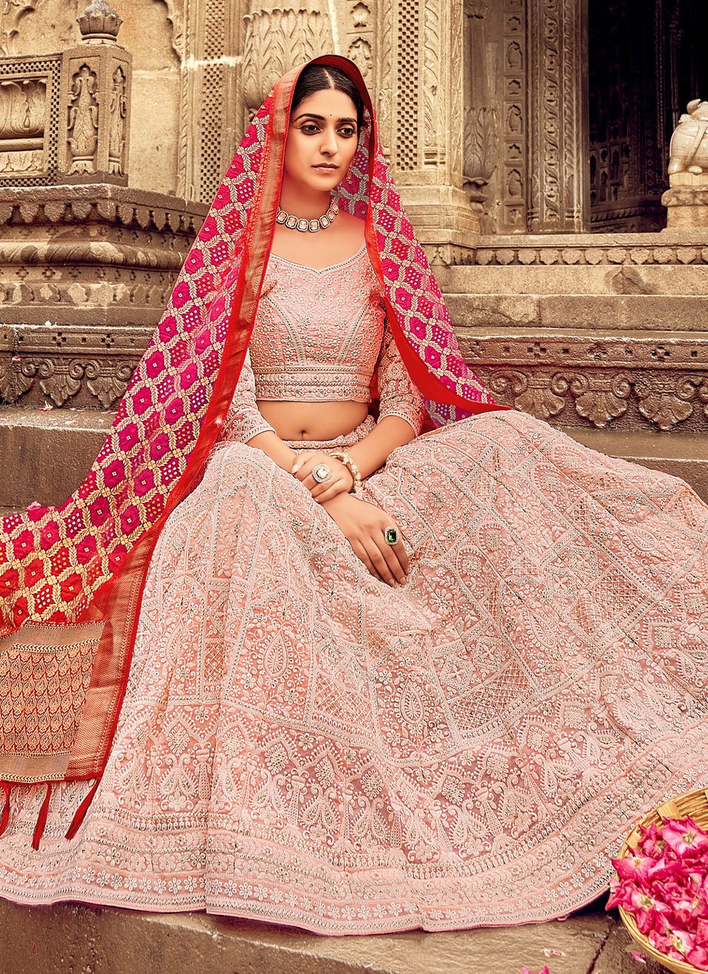 Lehenga Choli Georgette Pink Embroidered Lehenga Choli