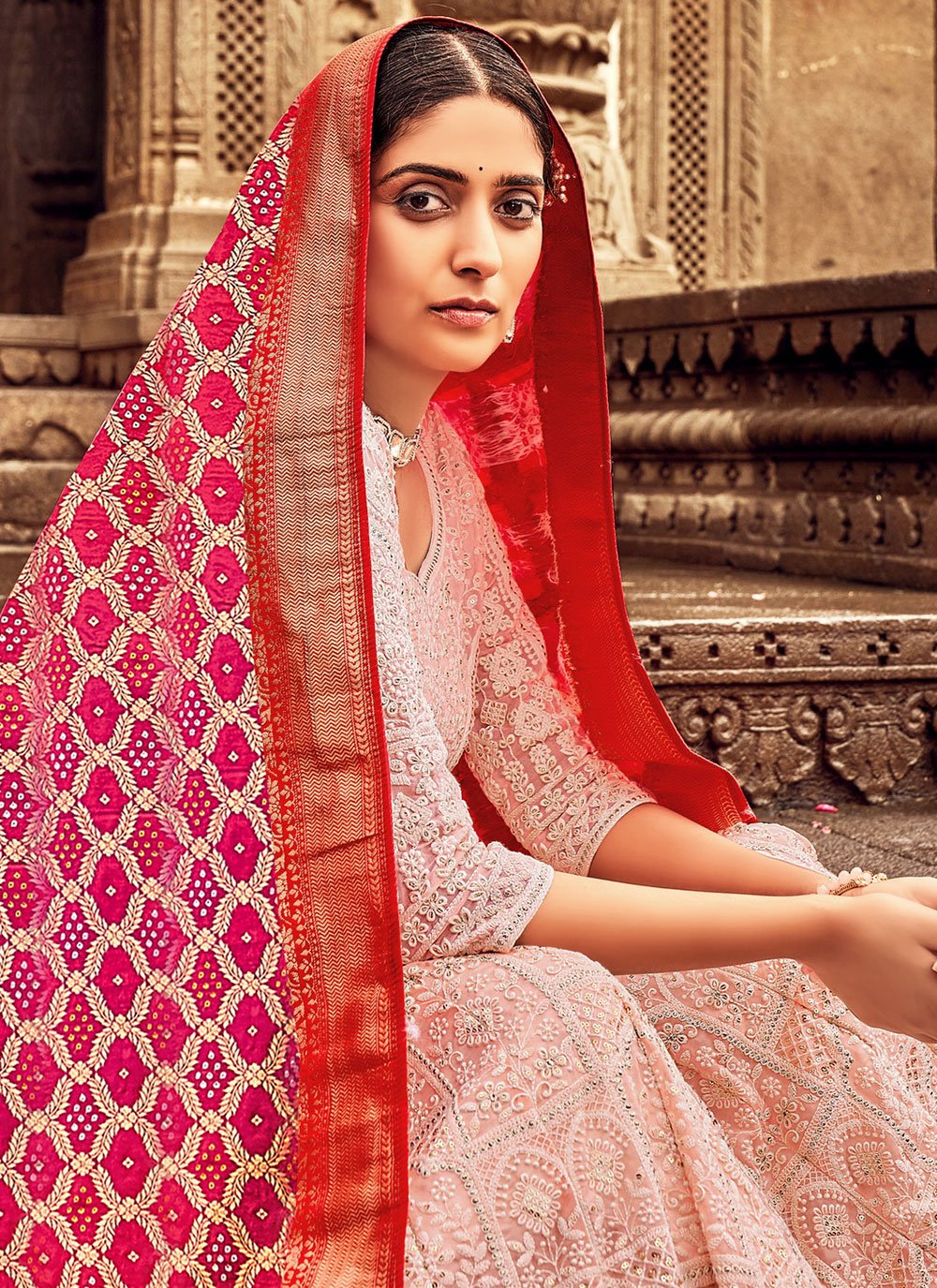 Lehenga Choli Georgette Pink Embroidered Lehenga Choli