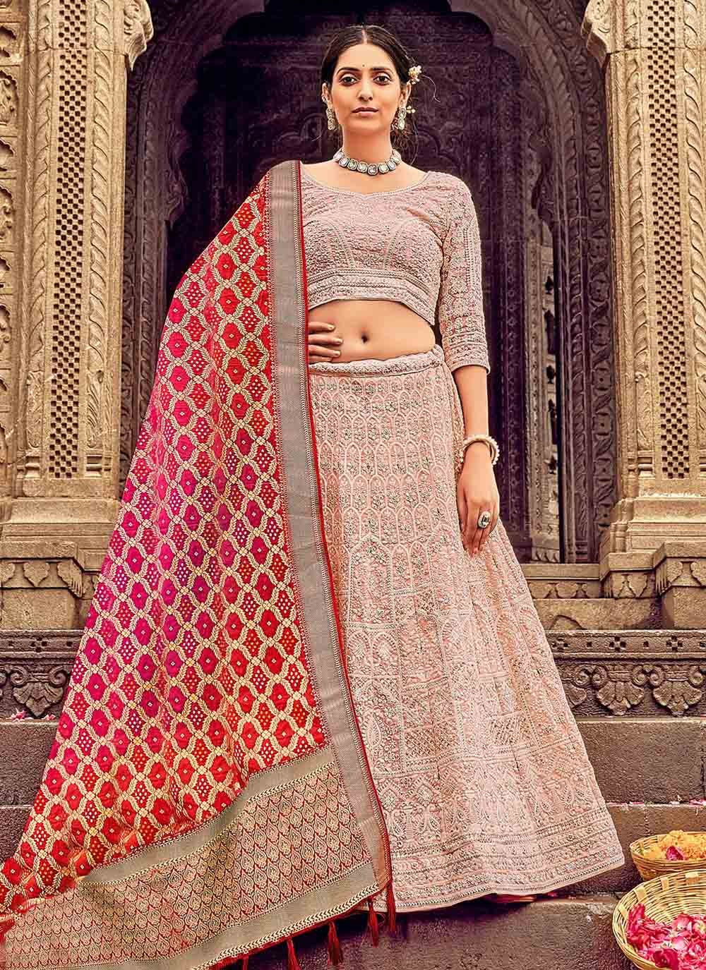 Lehenga Choli Georgette Pink Embroidered Lehenga Choli