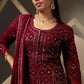 Gown Georgette Maroon Lucknowi Work Gown