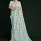 Designer Georgette Turquoise Lucknowi Work Saree