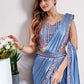 Designer Imported Lycra Blue Embroidered Saree