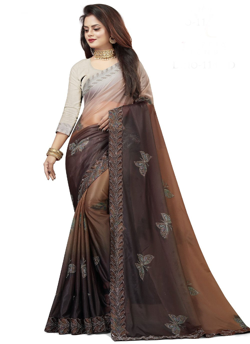 Classic Lycra Brown Digital Print Saree