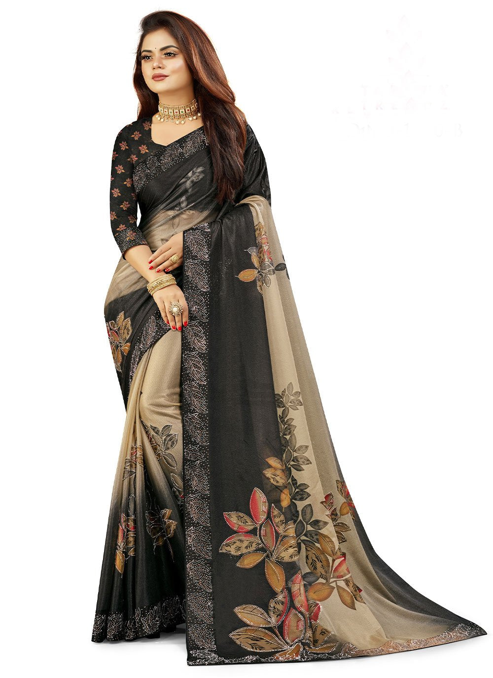 Contemporary Lycra Black Fancy Work Saree