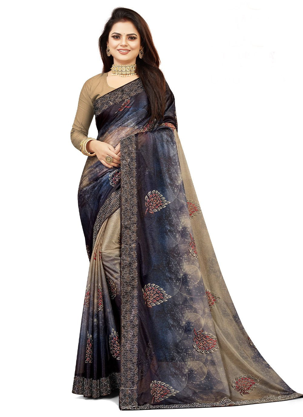 Classic Lycra Blue Digital Print Saree