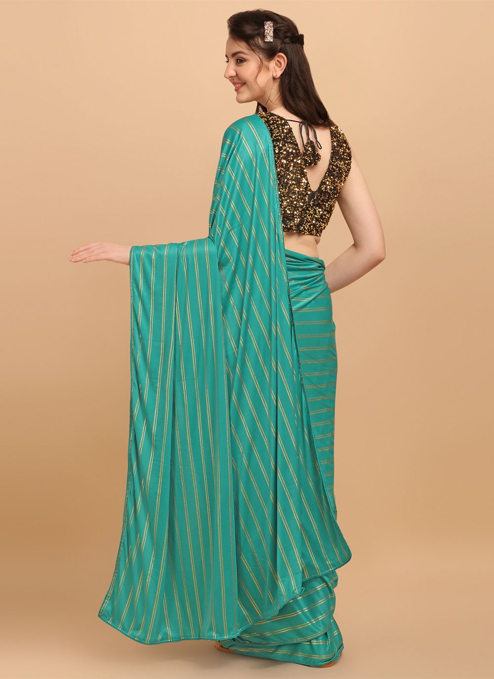 Classic Lycra Rama Strips Print Saree