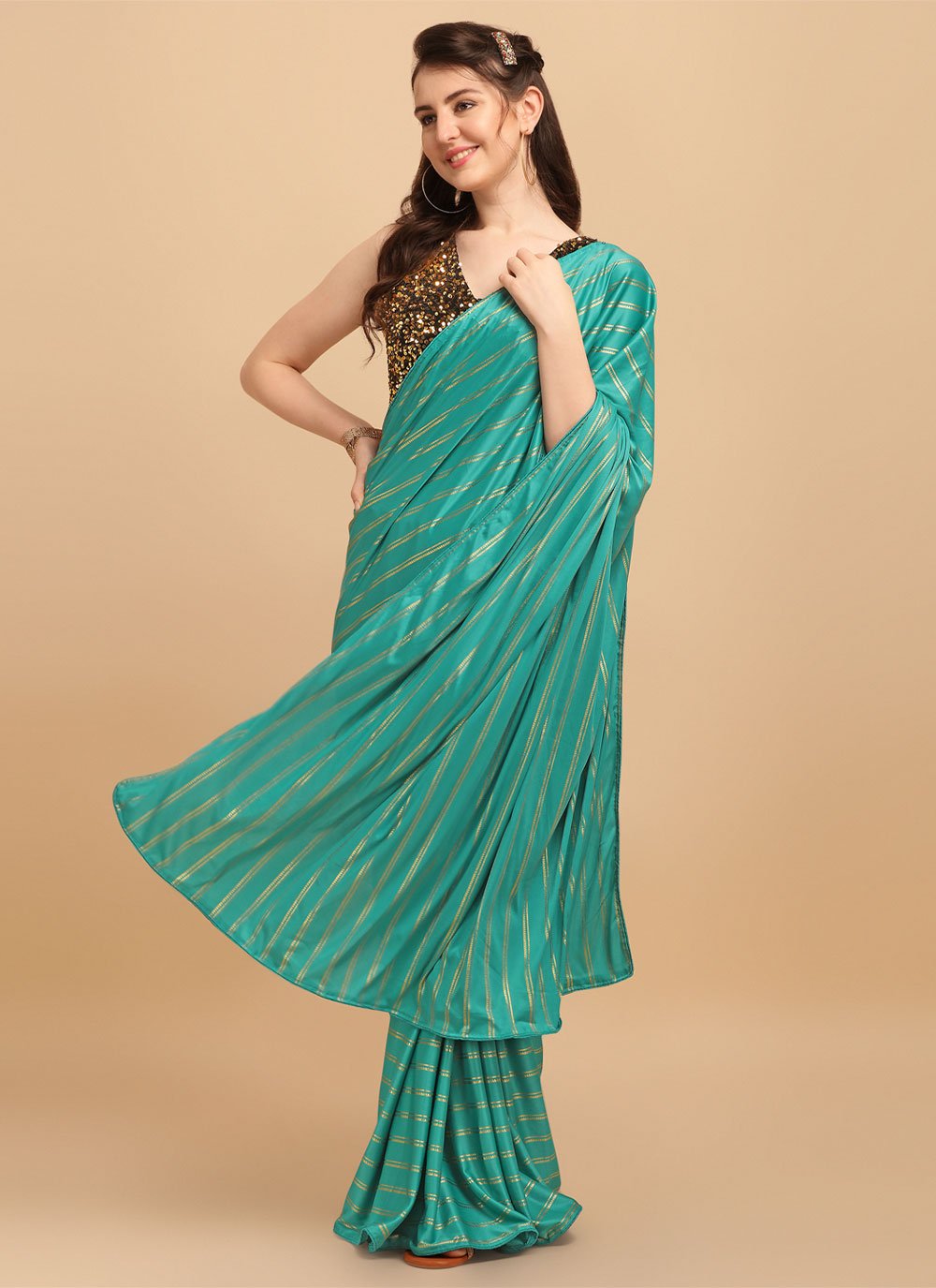 Classic Lycra Rama Strips Print Saree