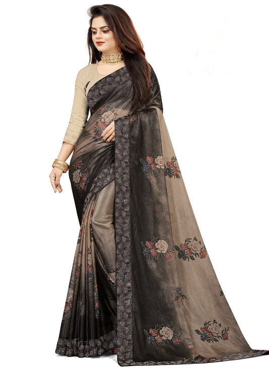 Classic Lycra Black Grey Digital Print Saree