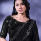 Contemporary Faux Crepe Lycra Black Applique Work Saree
