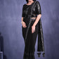 Contemporary Faux Crepe Lycra Black Applique Work Saree