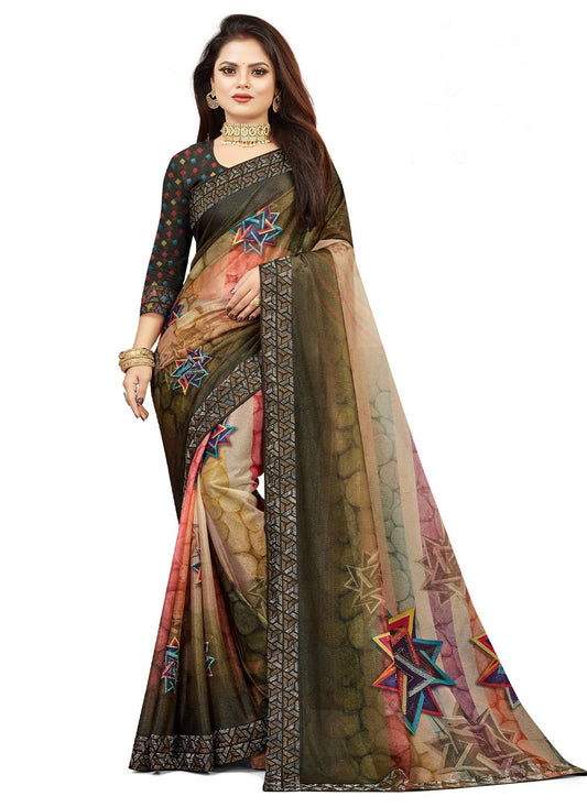 Contemporary Lycra Multi Colour Digital Print Saree