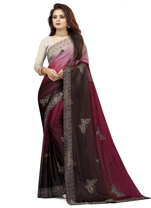 Classic Lycra Magenta Digital Print Saree