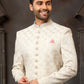 Sherwani Art Silk Cream Machine Embroidery Mens